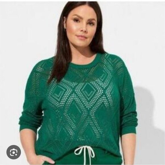 TORRID | Pointelle Pullover Sweater green Sz 3X - Picture 1 of 7